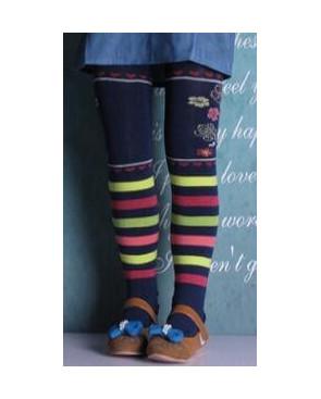Collant enfant  rayures fleuries coton