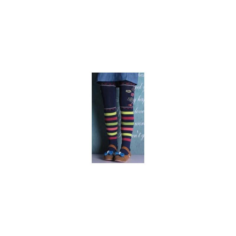 Collant enfant  rayures fleuries coton