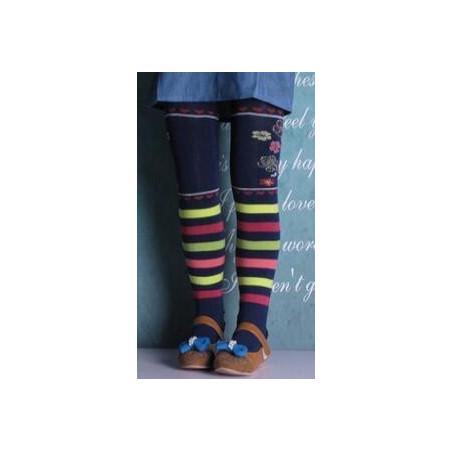 Collant enfant  rayures fleuries coton