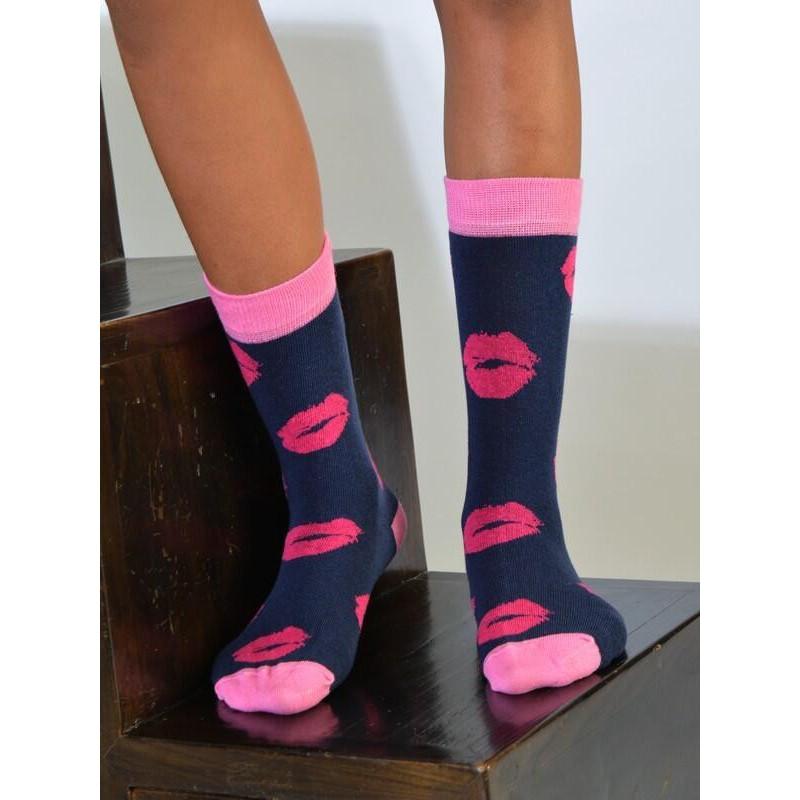 Chaussettes  bisoux bleu rose coton