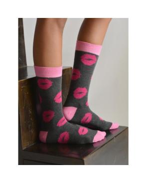 Chaussettes Bisoux Gris Rose coton