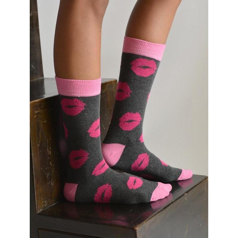 Chaussettes Bisoux Gris Rose coton