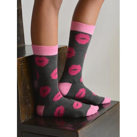 Chaussettes Bisoux Gris Rose coton