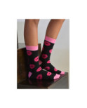 chaussettes Noire  Bisoux roses