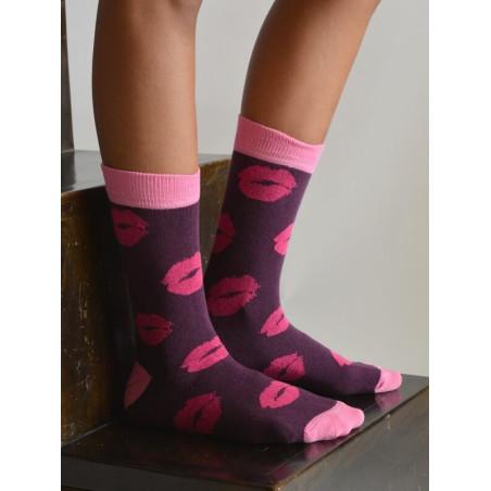 Chaussettes coton bisoux pourpre rose