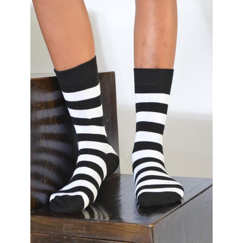 chaussettes rayures noires et blanches coton