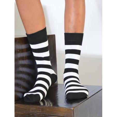 chaussettes rayures noires et blanches coton