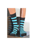 Chaussettes rayures noires et turquoise coton
