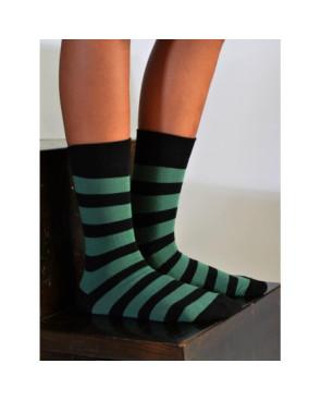 Chaussettes rayures vertes noires coton