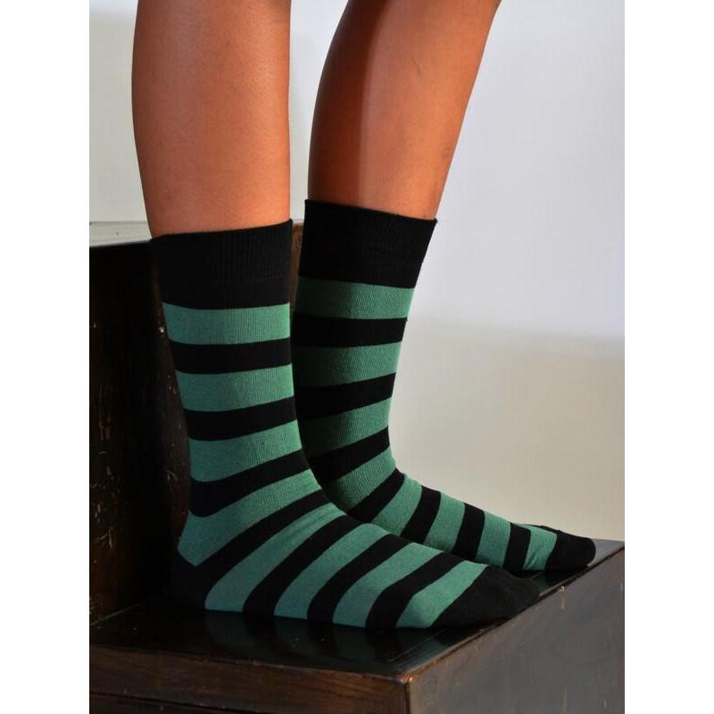 Chaussettes rayures vertes noires coton