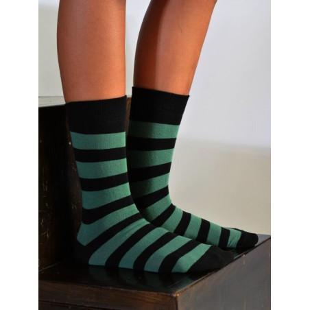 Chaussettes rayures vertes noires coton