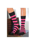 chaussettes rayures fushia noire coton