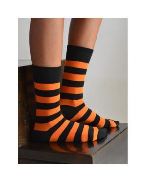 Chaussettes rayures orange noires coton