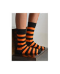 Chaussettes rayures orange noires coton