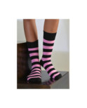 chaussettes Rayures noires roses coton