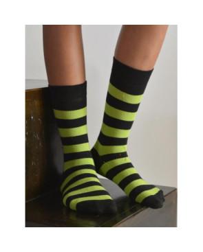 Chaussettes rayures flo vertes noires coton
