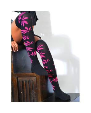 Jambières noires Fleurs Violette coton