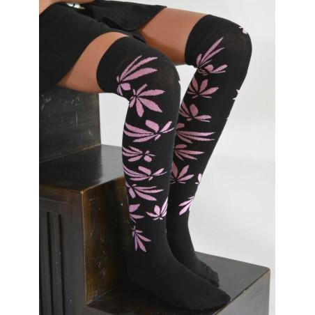 Jambière noires Fleurs roses