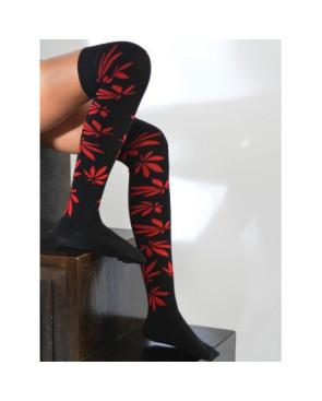 Jambières noires fleurs rouges