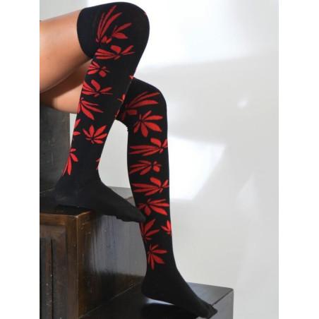 Jambières noires fleurs rouges