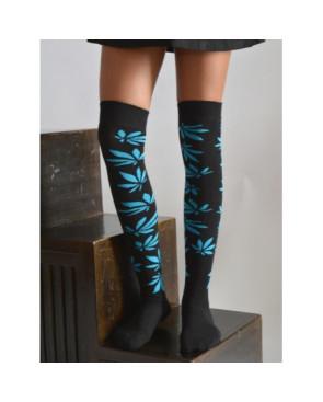 Jambières noires fleurs turquoise