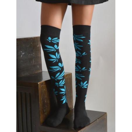Jambières noires fleurs turquoise