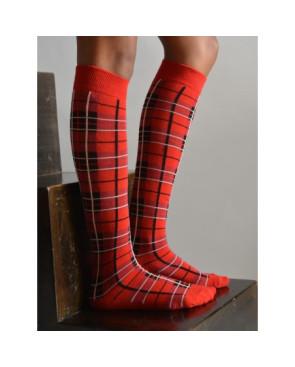  Mi bas carreaux rouge Ecossais coton
