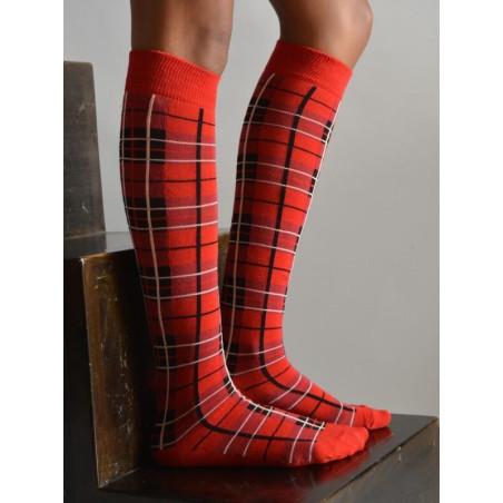  Mi bas carreaux rouge Ecossais coton