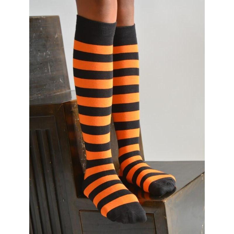 Mi bas rayures bicolores oranges et noires