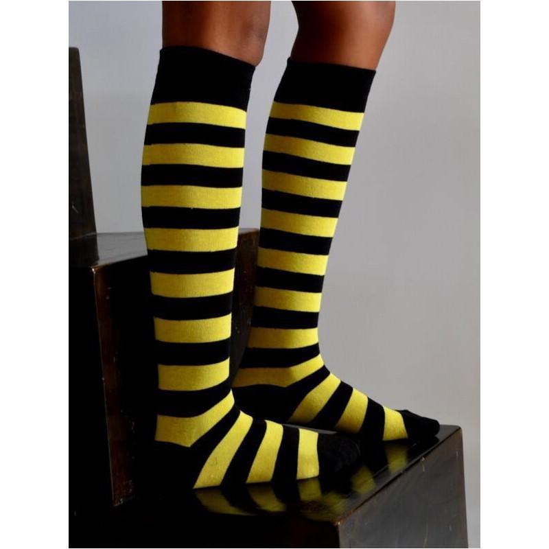 Mi bas rayures jaune noires coton Macahel