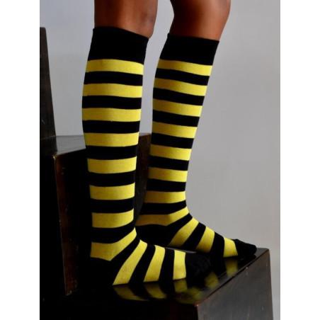 Mi bas rayures bicolores jaune noires