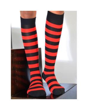 Mi bas rayures bicolores noires et rouges