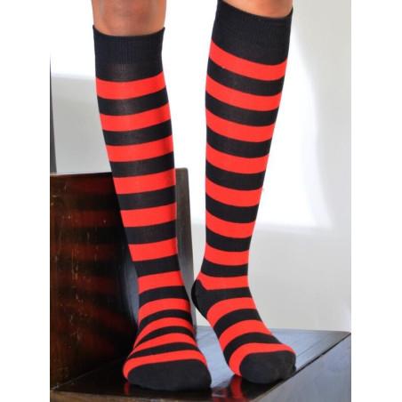 Mi bas rayures bicolores noires et rouges