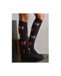 Mi bas noir Papillons roses coton Macahel