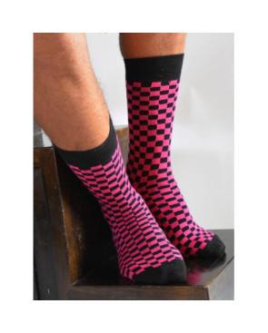 Chaussettes Carreaux noirs fushia
