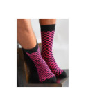 Chaussettes Carreaux noirs fushia