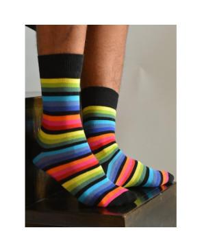 Chaussettes unisex noires Multi rayures flashy