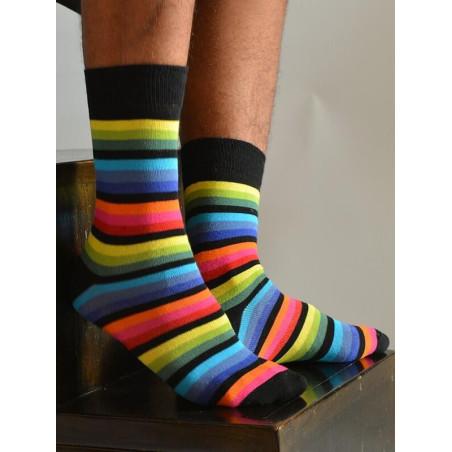Chaussettes unisex noires Multi rayures flashy