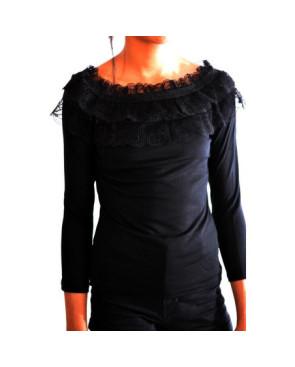 Chemise col rond fraise dentelle