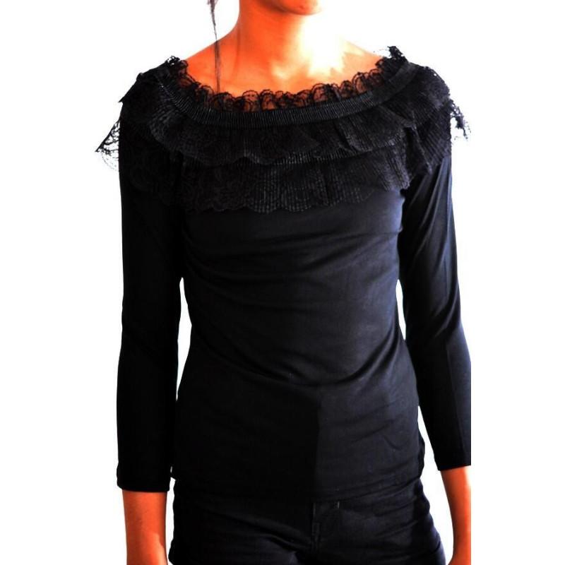 Chemise col rond fraise dentelle