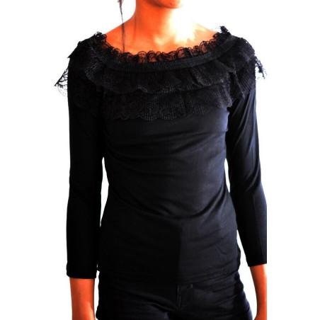 Chemise col rond fraise dentelle