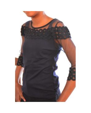 Chemise nuit col rond tulle brodé