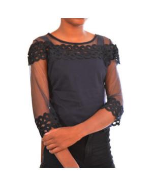 Chemise nuit col rond tulle brodé