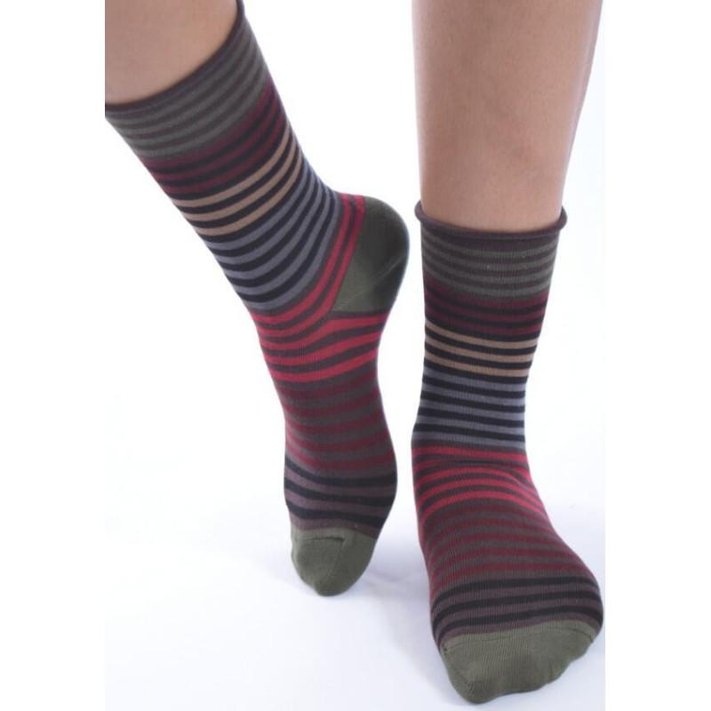  Chaussettes bord roulé Cronert Rayures rouges