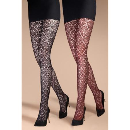 Collant Emilio Cavallini dentelle tapissier bordo et noir