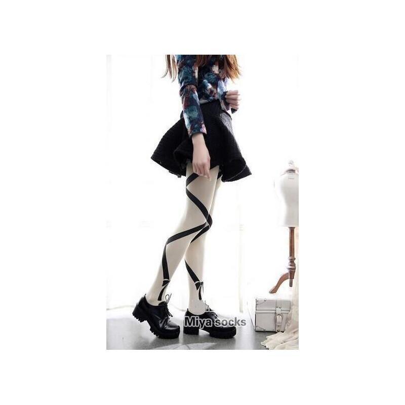 Collant Opaque Laçage blanc Noir