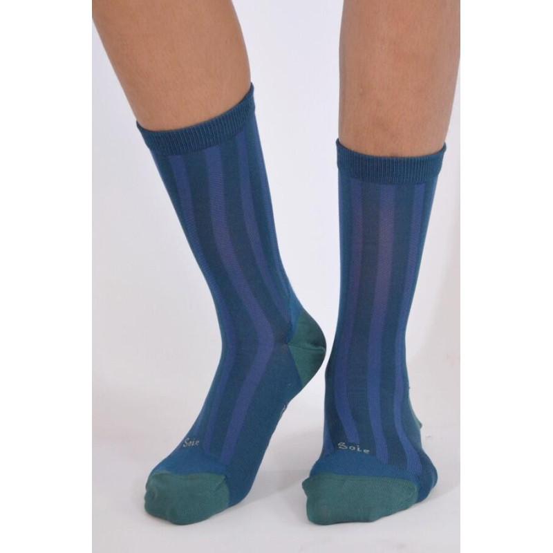 Chaussettes Berthe aux grands pieds soie bleu