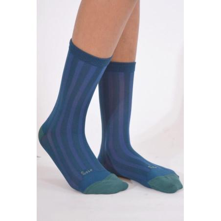 Chaussettes Berthe aux grands pieds soie bleu
