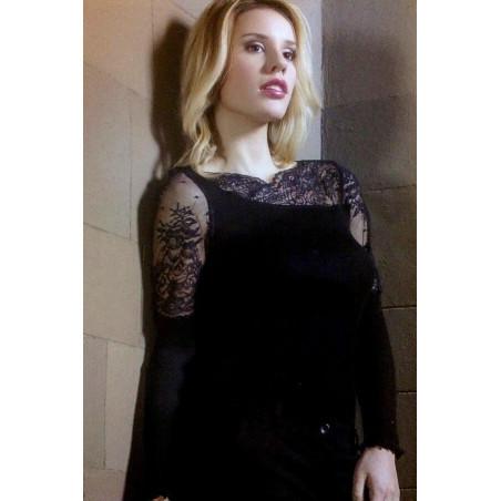 Chemise  laine et soie dentelle asymétrique Moretta