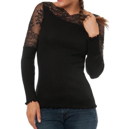 Chemise  laine et soie dentelle asymétrique Moretta